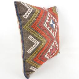 "Kilim Pillow, Wool Kilim Cousin From Anatolia, 40x40 cm, 16""x16" - thumbnail 2
