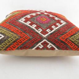 "Kilim Pillow, Wool Kilim Cousin From Anatolia, 40x40 cm, 16""x16" - thumbnail 3