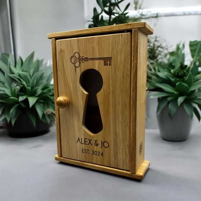 Personalised Wooden Key Box - Holder Cabinet Storage New Home Safe Gift Family Friend Present Keys - image 1
