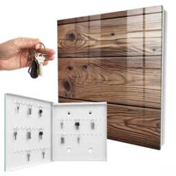 Wooden Texture Wall Mounted Key Cabinet, Brown Industrial Box, Rustic Textures, For Lovers Of Nature & Warmth - thumbnail 2