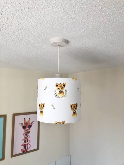 Lampshade - Nursery Ceiling Or Table Lampshade, Cute Cubs, Safari Lion Lampshade, Childrens Room Decor, Round Lampshade - image 1