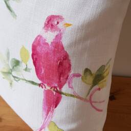 Laura Ashley Bird Cushion, Harewood Pink Grapefruit Linen/Cotton, Handmade - thumbnail 2