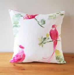 Laura Ashley Bird Cushion, Harewood Pink Grapefruit Linen/Cotton, Handmade