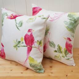 Laura Ashley Bird Cushion, Harewood Pink Grapefruit Linen/Cotton, Handmade - thumbnail 4
