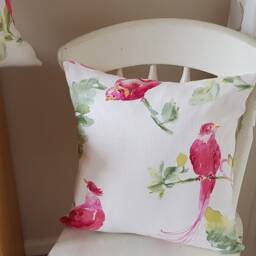 Laura Ashley Bird Cushion, Harewood Pink Grapefruit Linen/Cotton, Handmade - thumbnail 3