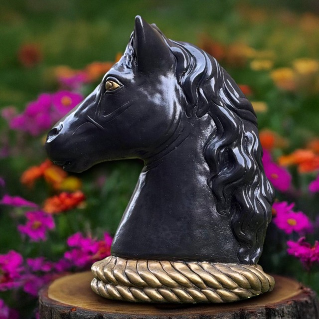 Fantasy Black Horse Statue Concrete Head Sculpture Outdoor Animal Decoration Handmade Front Door Ornament Horse Lover Gift - image 1