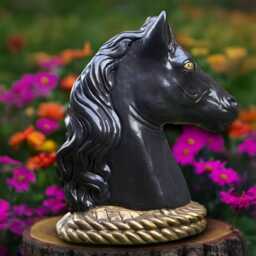 Fantasy Black Horse Statue Concrete Head Sculpture Outdoor Animal Decoration Handmade Front Door Ornament Horse Lover Gift - thumbnail 3