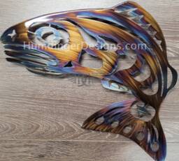 Salmon Metal Wall Art Hand-Polished Steel, Heat-Colored Finish