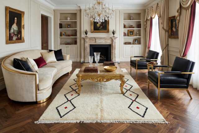 Minimalist Beni Ourain Moroccan Rug, Cream Charcoal Diamond Lattice, Wool Blend - image 1