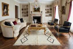 Minimalist Beni Ourain Moroccan Rug, Cream Charcoal Diamond Lattice, Wool Blend - thumbnail 1