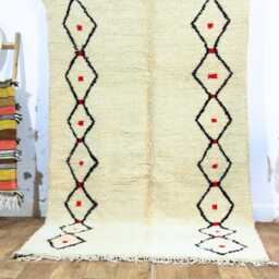 Minimalist Beni Ourain Moroccan Rug, Cream Charcoal Diamond Lattice, Wool Blend - thumbnail 2