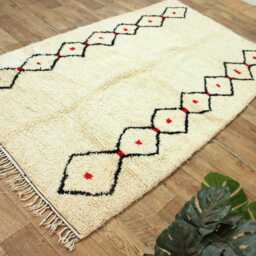 Minimalist Beni Ourain Moroccan Rug, Cream Charcoal Diamond Lattice, Wool Blend - thumbnail 4