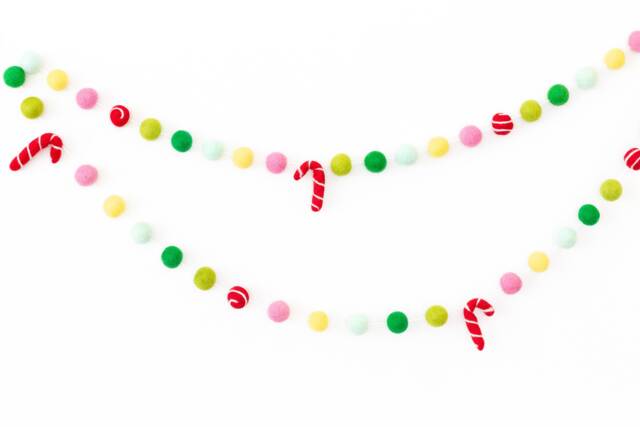 Candy Cane Christmas Felt Ball Garland - Red Pink & Green Wool Felted Holiday Pom Bunting Mantel Fireplace Decor Xmas Tree Hanging - image 1