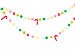 Candy Cane Christmas Felt Ball Garland - Red Pink & Green Wool Felted Holiday Pom Bunting Mantel Fireplace Decor Xmas Tree Hanging - thumbnail 1