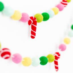 Candy Cane Christmas Felt Ball Garland - Red Pink & Green Wool Felted Holiday Pom Bunting Mantel Fireplace Decor Xmas Tree Hanging - thumbnail 2