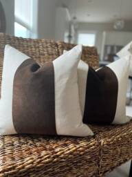 Classic Espresso Brown Velvet Panel With Oatmeal Linen Pillow Cover - thumbnail 1