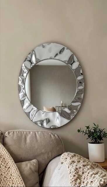 Hand-Sculpted Metal Mirror Oval Mirror, Stainless Steel Mirror , Art Furniture, Organic Metal Wall Sculpture - image 1