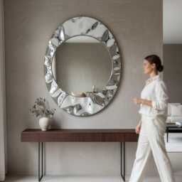 Hand-Sculpted Metal Mirror Oval Mirror, Stainless Steel Mirror , Art Furniture, Organic Metal Wall Sculpture - thumbnail 3
