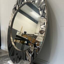 Hand-Sculpted Metal Mirror Oval Mirror, Stainless Steel Mirror , Art Furniture, Organic Metal Wall Sculpture - thumbnail 4