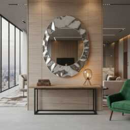 Hand-Sculpted Metal Mirror Oval Mirror, Stainless Steel Mirror , Art Furniture, Organic Metal Wall Sculpture - thumbnail 2