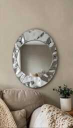 Hand-Sculpted Metal Mirror Oval Mirror, Stainless Steel Mirror , Art Furniture, Organic Metal Wall Sculpture