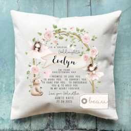 Personalised Christening Baptism Gift Promise To Godchild Godson Goddaughter Teddy Bear Balloon Linen Style Cushion Godparent Godmother - thumbnail 2