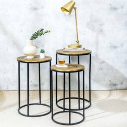 "Vintage Style Side Table With Embossed Brass Top Floral Design " - thumbnail 2