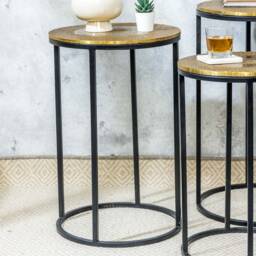 "Vintage Style Side Table With Embossed Brass Top Floral Design " - thumbnail 3