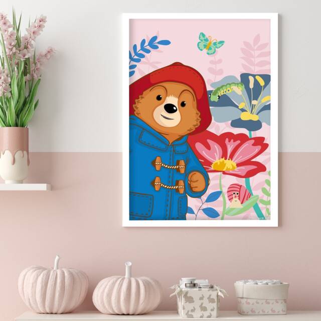 Paddington Bear Tv Print - Pink Flowers Wall Art - image 1