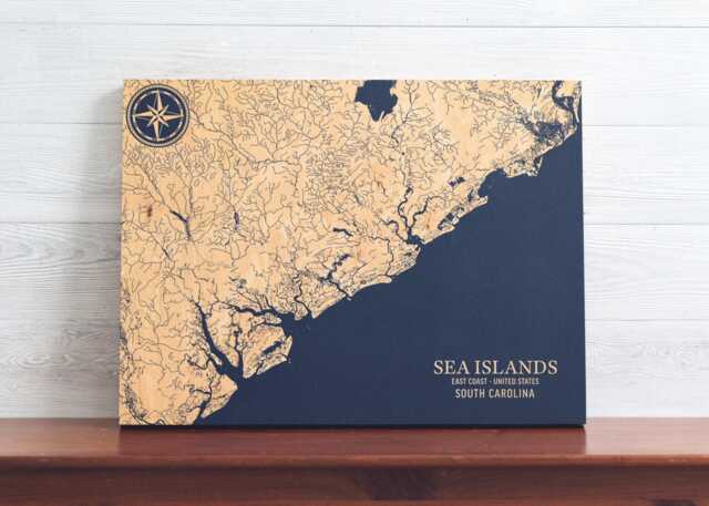 Sea Islands, South Carolina Map - Engraved Wood Coastal Chart Wall Art Sign, Beach Home Decor Nautical Print, Unique Personalized Gift - image 1