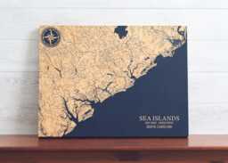 Sea Islands, South Carolina Map - Engraved Wood Coastal Chart Wall Art Sign, Beach Home Decor Nautical Print, Unique Personalized Gift - thumbnail 1