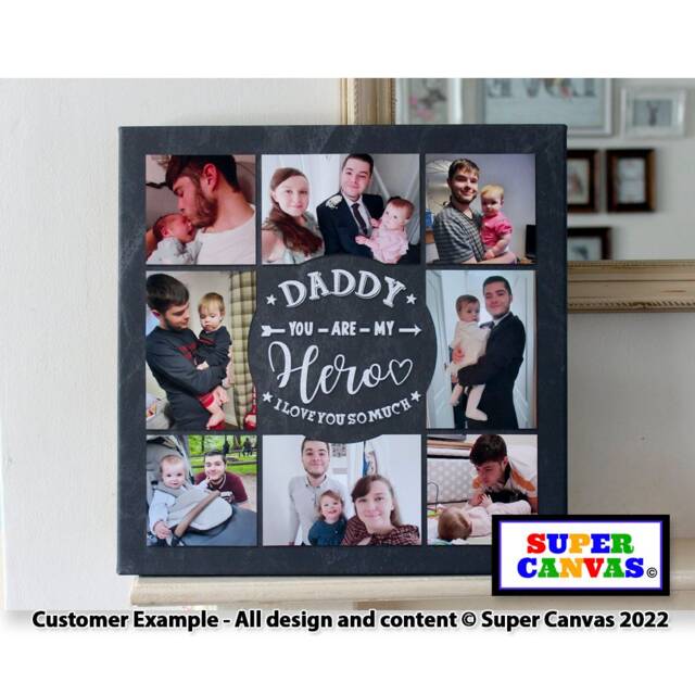 Dad Grandad Our Hero Fathers Day Handmade Personalised Daddy Picture Photo Frame Collage Framed Canvas Print Birthday Gift - image 1
