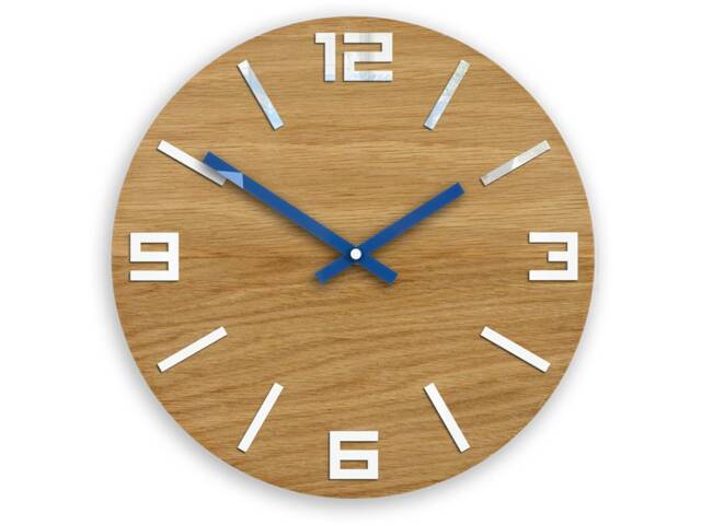 Wall Clock Wood Clock Large Wall Gift Decor Unique Oak Clocks White Navy Blue - image 1