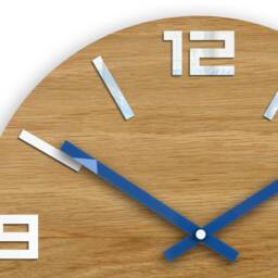 Wall Clock Wood Clock Large Wall Gift Decor Unique Oak Clocks White Navy Blue - thumbnail 2