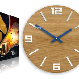 Wall Clock Wood Clock Large Wall Gift Decor Unique Oak Clocks White Navy Blue - thumbnail 4