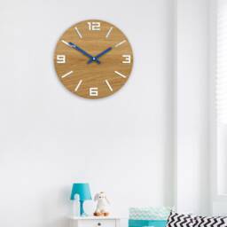 Wall Clock Wood Clock Large Wall Gift Decor Unique Oak Clocks White Navy Blue - thumbnail 3