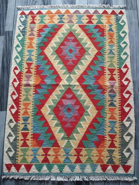 Handmade Kilim Rug, Traditional Artisan Afghan Turkish Navajo Geometric Wool Rug 125x90 cm - image 1