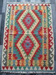 Handmade Kilim Rug, Traditional Artisan Afghan Turkish Navajo Geometric Wool Rug 125x90 cm - thumbnail 1