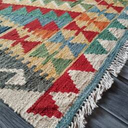 Handmade Kilim Rug, Traditional Artisan Afghan Turkish Navajo Geometric Wool Rug 125x90 cm - thumbnail 2