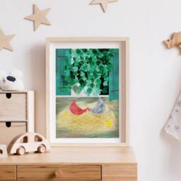 Hen & Chick Poster - Baby Room Illustration Autumn Wall Decor Wall Art Nursery Farm Animals Nursery - thumbnail 3
