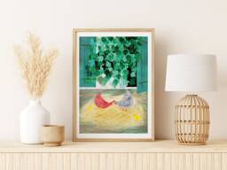 Hen & Chick Poster - Baby Room Illustration Autumn Wall Decor Wall Art Nursery Farm Animals Nursery - thumbnail 1