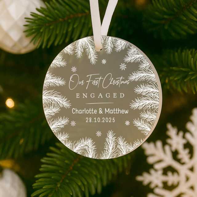 Personalised First Christmas Engaged Decoration Gift, 1st Bauble, Ornament Keepsake, Couple Keepsake - image 1