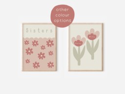 Personalised Sisters Prints. Set Of 2 Name & Flower Prints For Girls Bedroom, Nursery Or Playroom - Prints Only - thumbnail 1