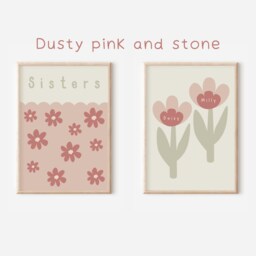 Personalised Sisters Prints. Set Of 2 Name & Flower Prints For Girls Bedroom, Nursery Or Playroom - Prints Only - thumbnail 2