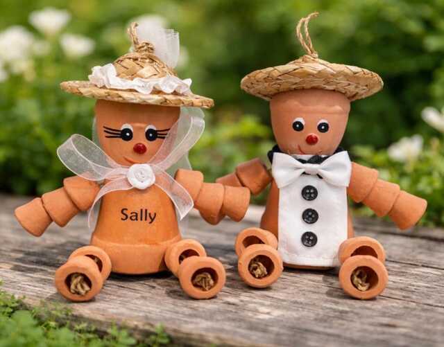 Personalised Wedding Gift For Couple, Flowerpot Person Mr & Mrs,/, Mrs Plant Pot Couple Garden Ornament, Anniversary Keepsake - image 1