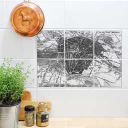 Berlin Map Tile Stickers - Vintage City Set Of 6 Peel & Stick Waterproof Kitchen Bathroom Made in Germany - thumbnail 1