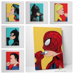 Funny Superhero Brushing Teeth Canvas Art Wall Print Picture Framed Home Decor - thumbnail 1