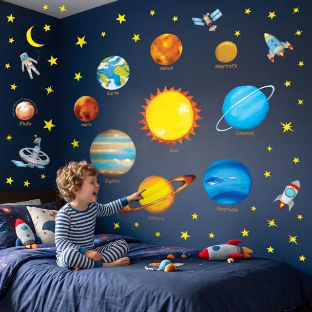 Decowall Solar System Wall Art Prints - Educational Space Planet Stickers For Kids Room Or Playroom Decor - Ds8-1307 - image 1