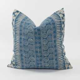 Vintage Hmong Indigo Hemp Pillow Cover, White Boho Batik, 20x20 - thumbnail 1