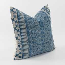 Vintage Hmong Indigo Hemp Pillow Cover, White Boho Batik, 20x20 - thumbnail 3